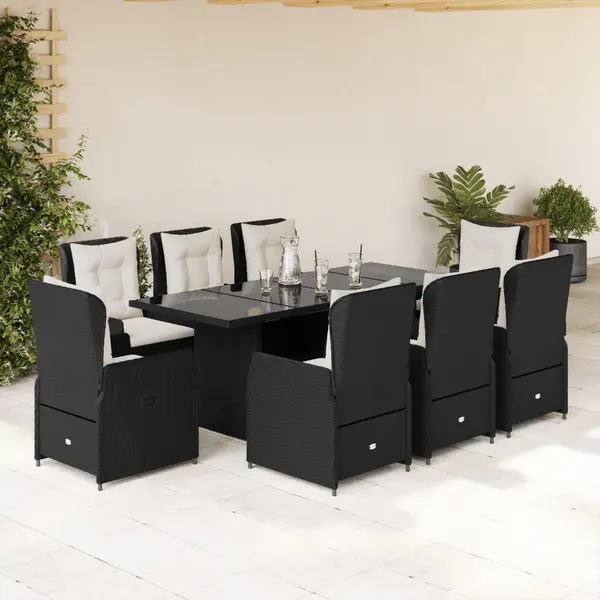 Gossi set mobilier de gradina cu perne, 9 piese, negru, poliratan