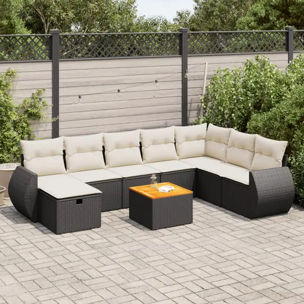 Gossi set mobilier de gradina cu perne, 9 piese, negru, poliratan