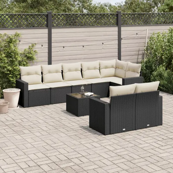 Gossi set mobilier de gradina cu perne, 9 piese, negru, poliratan