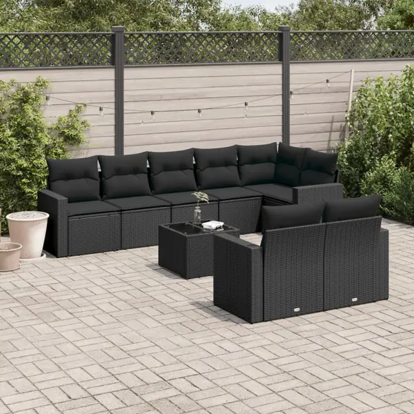 Gossi set mobilier de gradina cu perne, 9 piese, negru, poliratan