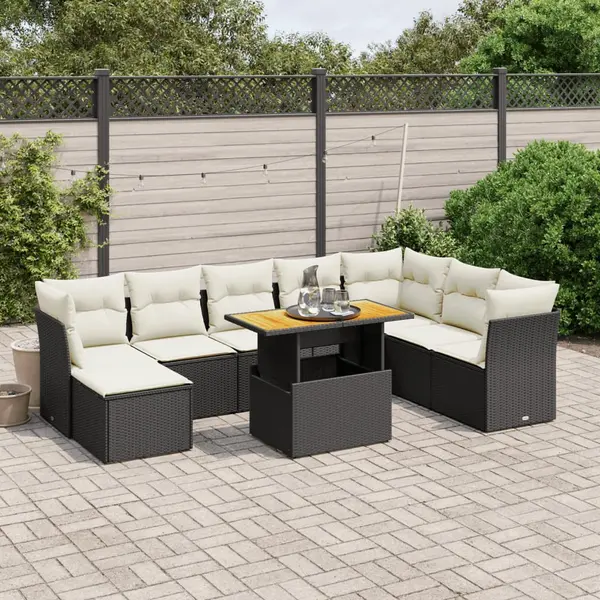 Gossi set mobilier de gradina cu perne, 9 piese, negru, poliratan