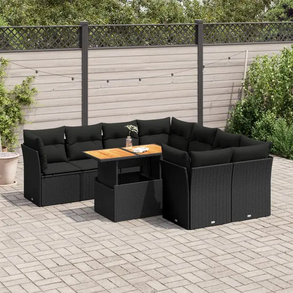 Gossi set mobilier de gradina cu perne, 9 piese, negru, poliratan