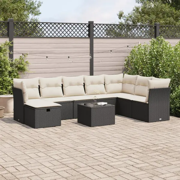 Gossi set mobilier de gradina cu perne, 9 piese, negru, poliratan