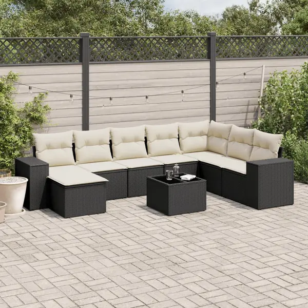 Gossi set mobilier de gradina cu perne, 9 piese, negru, poliratan