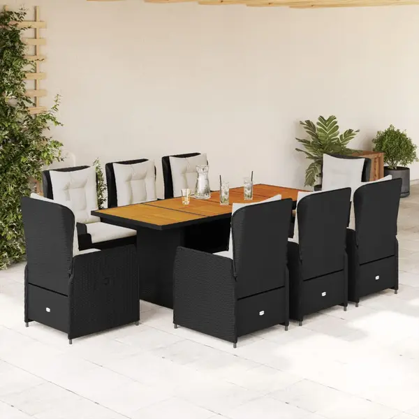Gossi set mobilier de gradina cu perne, 9 piese, negru, poliratan