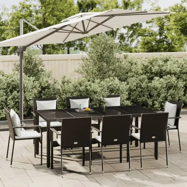 Gossi set mobilier de gradina cu perne, 9 piese, negru, poliratan