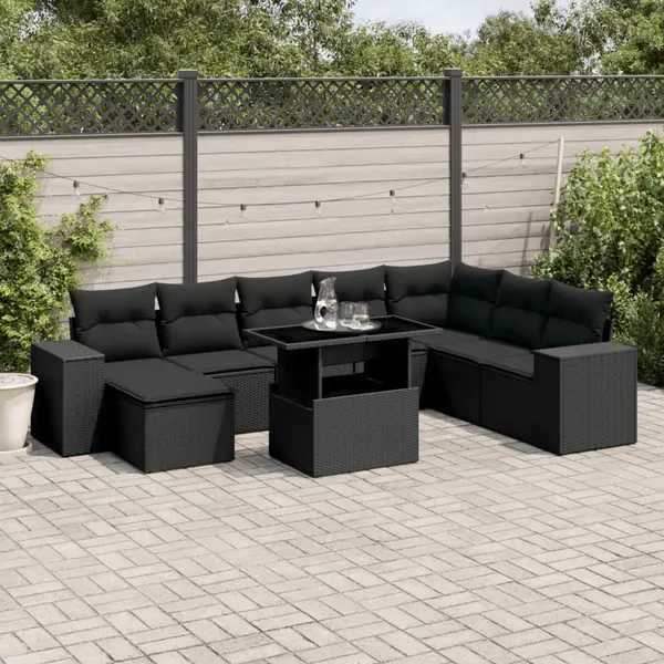 Gossi set mobilier de gradina cu perne, 9 piese, negru, poliratan
