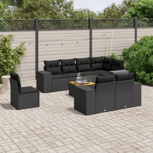 Gossi set mobilier de gradina cu perne, 9 piese, negru, poliratan