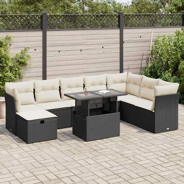 Gossi set mobilier de gradina cu perne, 9 piese, negru, poliratan