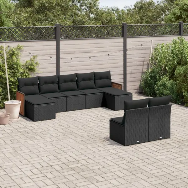 Gossi set mobilier de gradina cu perne, 9 piese, negru, poliratan