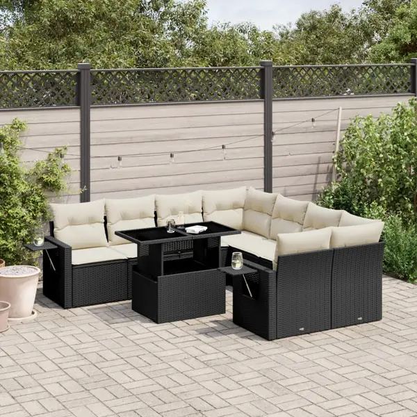 Gossi set mobilier de gradina cu perne, 9 piese, negru, poliratan