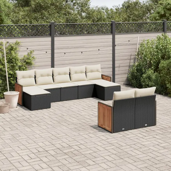 Gossi set mobilier de gradina cu perne, 9 piese, negru, poliratan