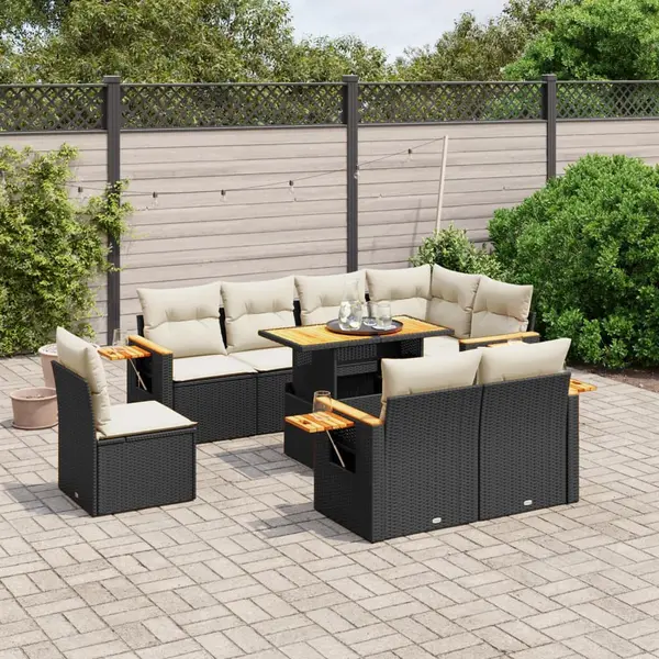 Gossi set mobilier de gradina cu perne, 9 piese, negru, poliratan