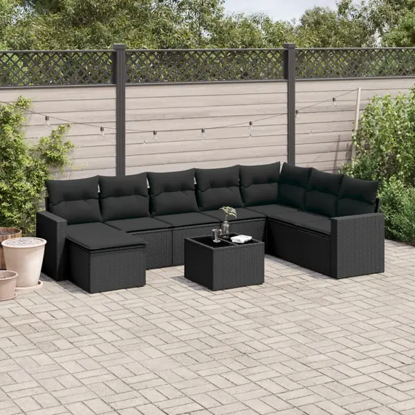 Gossi set mobilier de gradina cu perne, 9 piese, negru, poliratan