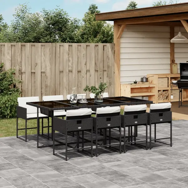 Gossi set mobilier de gradina cu perne, 9 piese, negru, poliratan