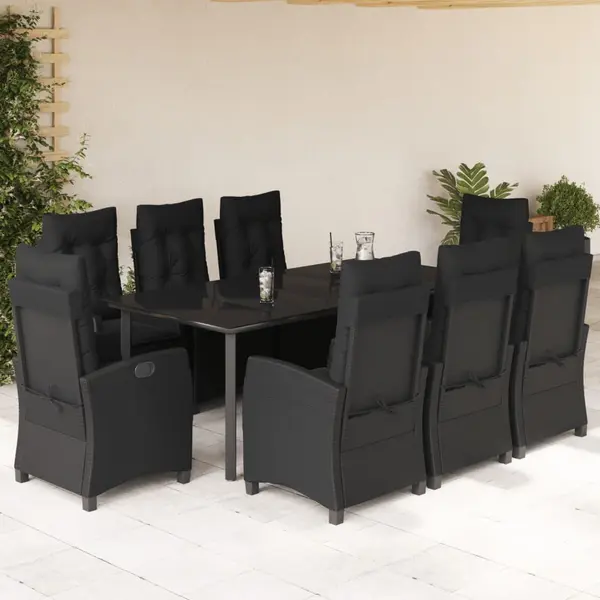 Gossi set mobilier de gradina cu perne, 9 piese, negru, poliratan