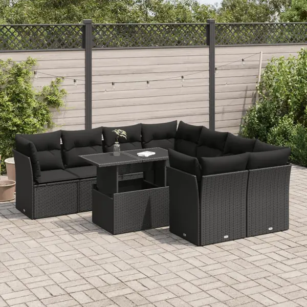 Gossi set mobilier de gradina cu perne, 9 piese, negru, poliratan