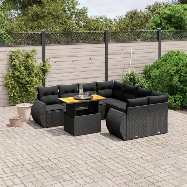Gossi set mobilier de gradina cu perne, 9 piese, negru, poliratan