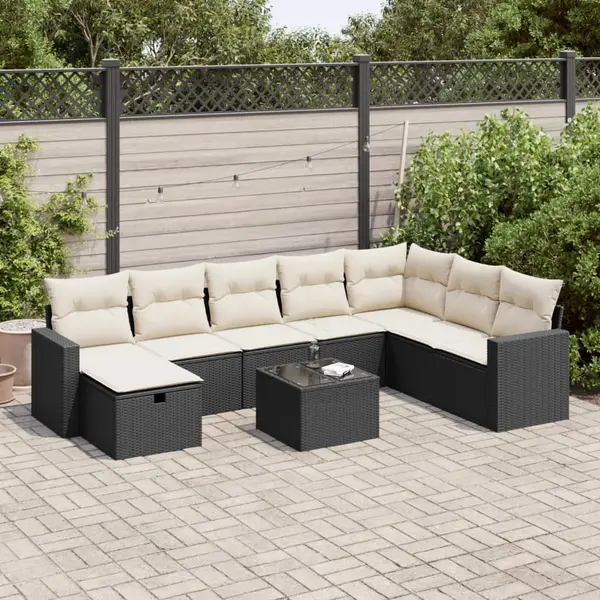 Gossi set mobilier de gradina cu perne, 9 piese, negru, poliratan