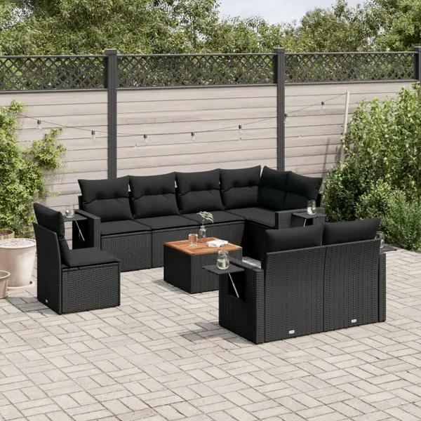 Gossi set mobilier de gradina cu perne, 9 piese, negru, poliratan