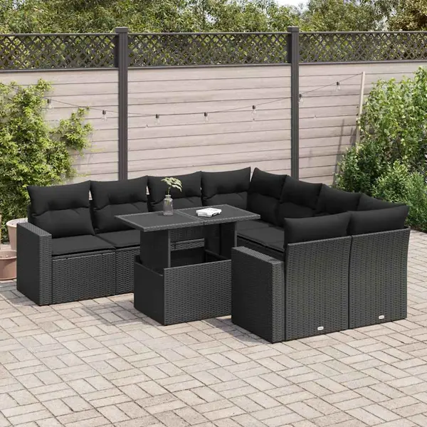 Gossi set mobilier de gradina cu perne, 9 piese, negru, poliratan