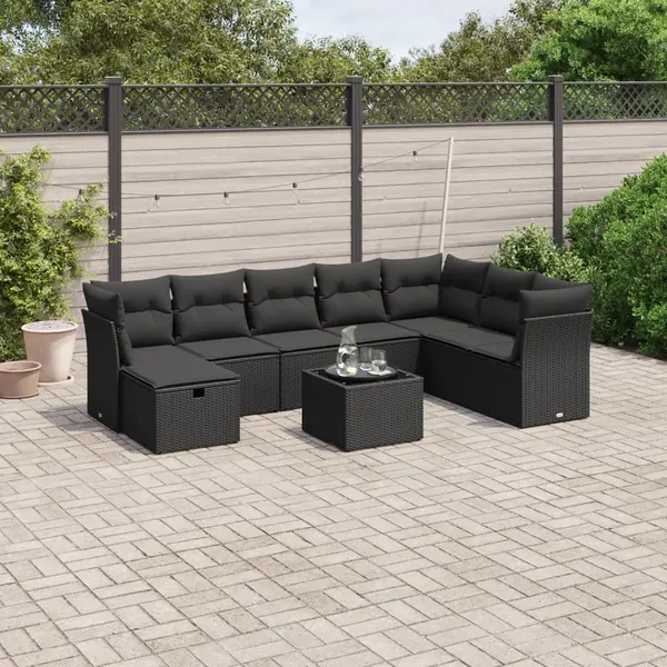 Gossi set mobilier de gradina cu perne, 9 piese, negru, poliratan