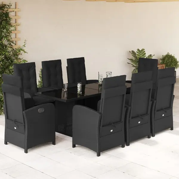 Gossi set mobilier de gradina cu perne, 9 piese, negru, poliratan