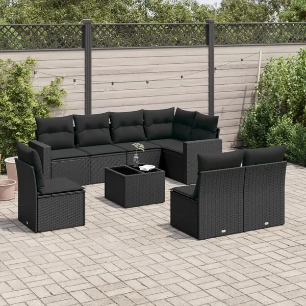 Gossi set mobilier de gradina cu perne, 9 piese, negru, poliratan