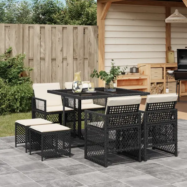 Gossi set mobilier de gradina cu perne, 9 piese, negru, poliratan