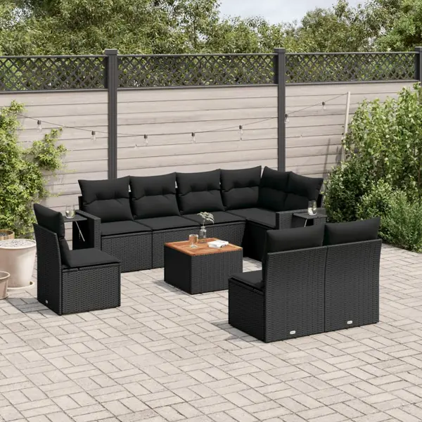 Gossi set mobilier de gradina cu perne, 9 piese, negru, poliratan