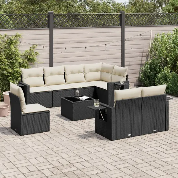 Gossi set mobilier de gradina cu perne, 9 piese, negru, poliratan