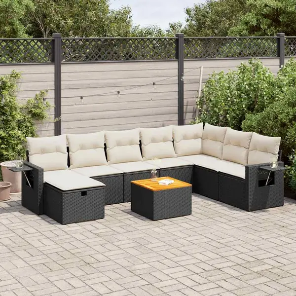 Gossi set mobilier de gradina cu perne, 9 piese, negru, poliratan