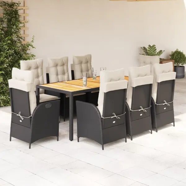 Gossi set mobilier de gradina cu perne, 9 piese, negru, poliratan