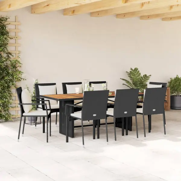Gossi set mobilier de gradina cu perne, 9 piese, negru, poliratan