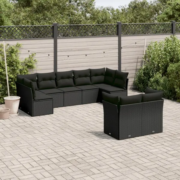 Gossi set mobilier de gradina cu perne, 9 piese, negru, poliratan