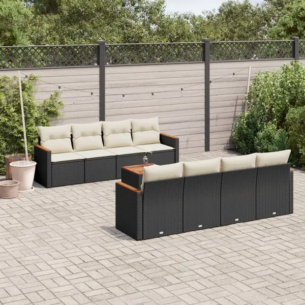 Gossi set mobilier de gradina cu perne, 9 piese, negru, poliratan