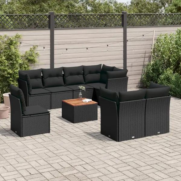 Gossi set mobilier de gradina cu perne, 9 piese, negru, poliratan