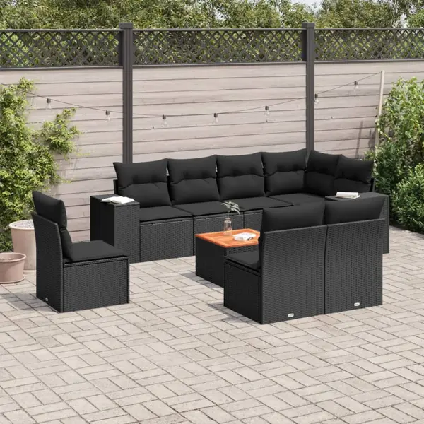 Gossi set mobilier de gradina cu perne, 9 piese, negru, poliratan