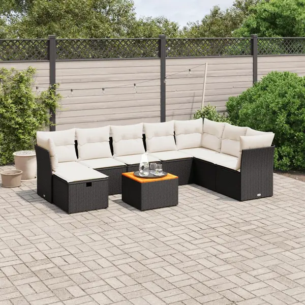 Gossi set mobilier de gradina cu perne, 9 piese, negru, poliratan