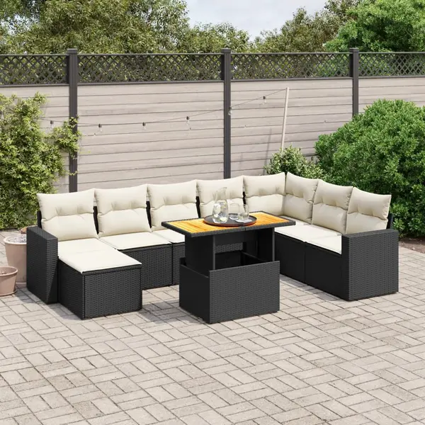 Gossi set mobilier de gradina cu perne, 9 piese, negru, poliratan