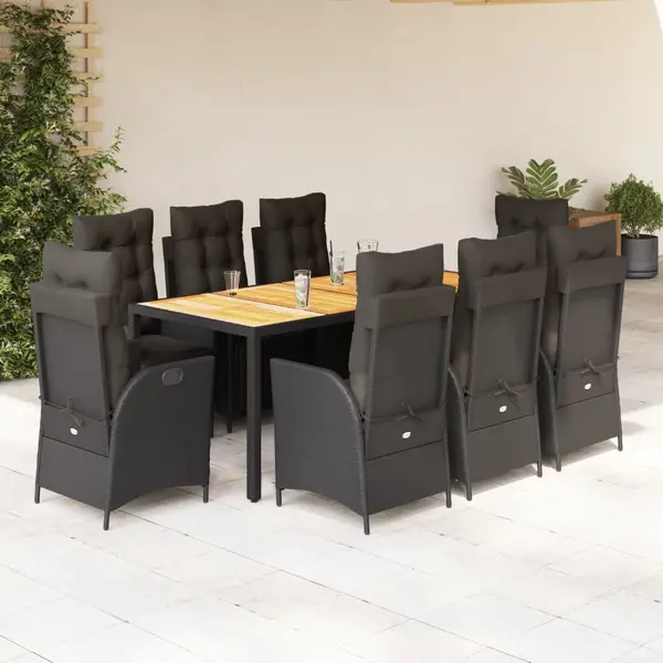 Gossi set mobilier de gradina cu perne, 9 piese, negru, poliratan