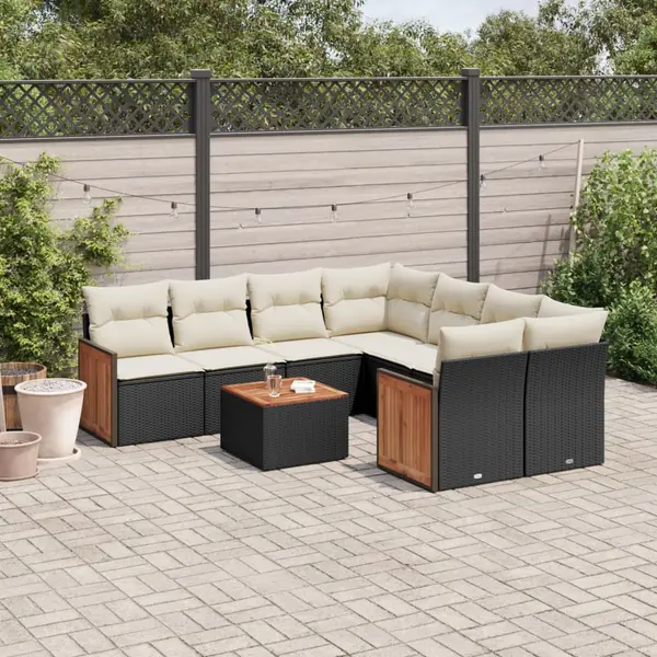 Gossi set mobilier de gradina cu perne, 9 piese, negru, poliratan
