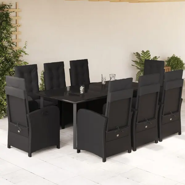 Gossi set mobilier de gradina cu perne, 9 piese, negru, poliratan