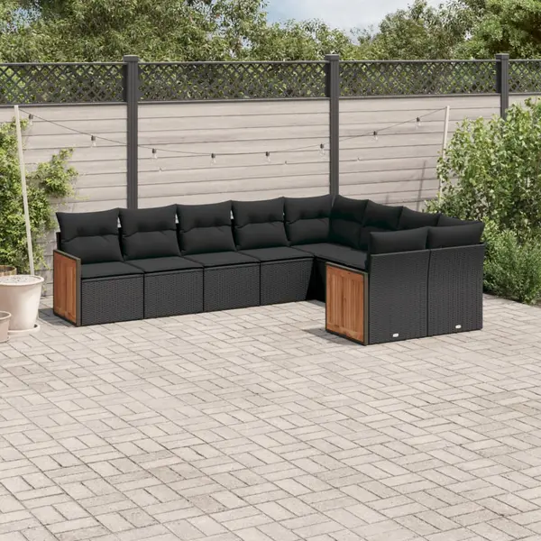 Gossi set mobilier de gradina cu perne, 9 piese, negru, poliratan