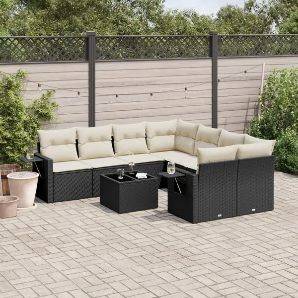 Gossi set mobilier de gradina cu perne, 9 piese, negru, poliratan