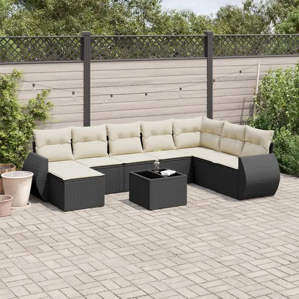 Gossi set mobilier de gradina cu perne, 9 piese, negru, poliratan