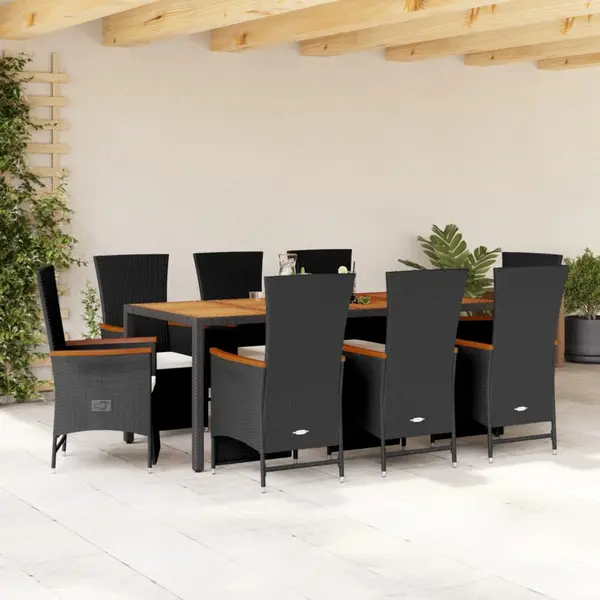 Gossi set mobilier de gradina cu perne, 9 piese, negru, poliratan