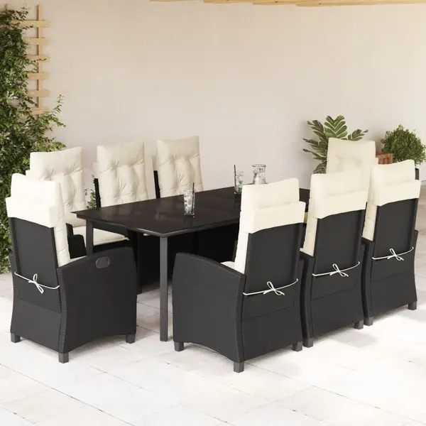 Gossi set mobilier de gradina cu perne, 9 piese, negru, poliratan