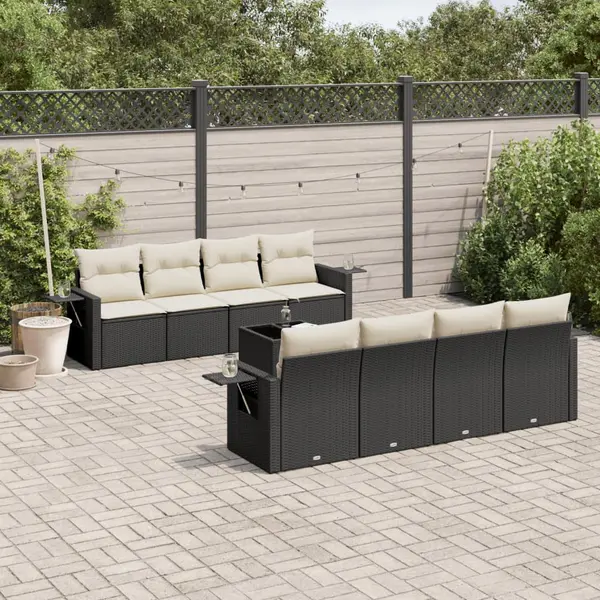 Gossi set mobilier de gradina cu perne, 9 piese, negru, poliratan