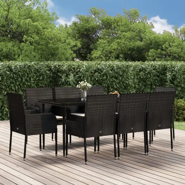 Gossi set mobilier de gradina cu perne, 9 piese, negru, poliratan